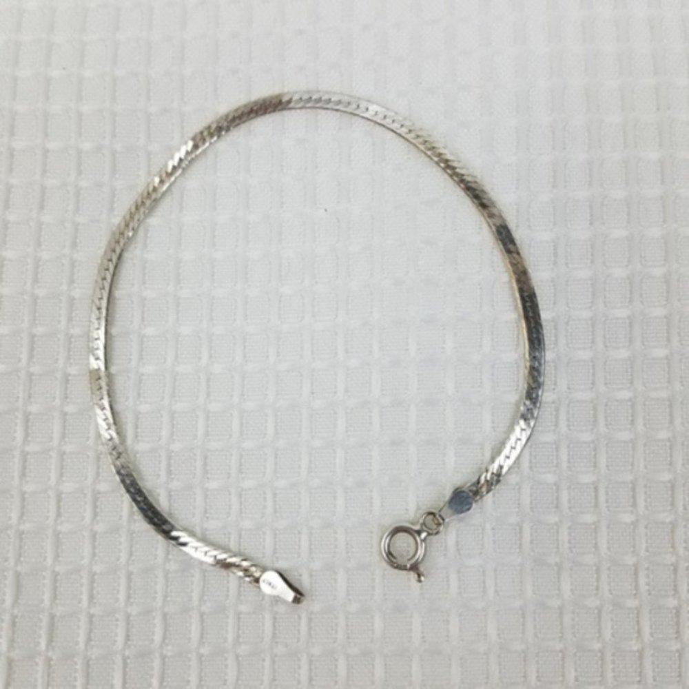 925 Sterling SILVER Herringbone Bracelet Italy
